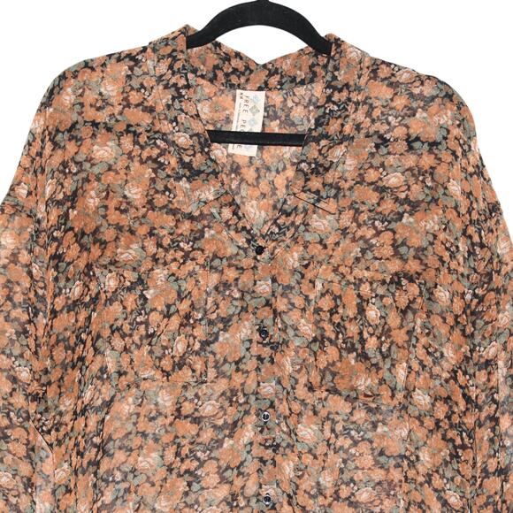 Vintage Free People Button Down Blouse Top Medium - Picture 2 of 7
